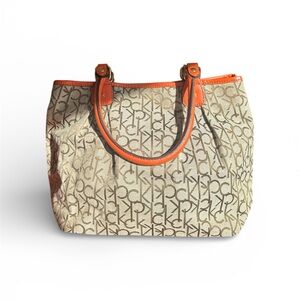 Calvin Klein Beige and Orange Monogram Tote